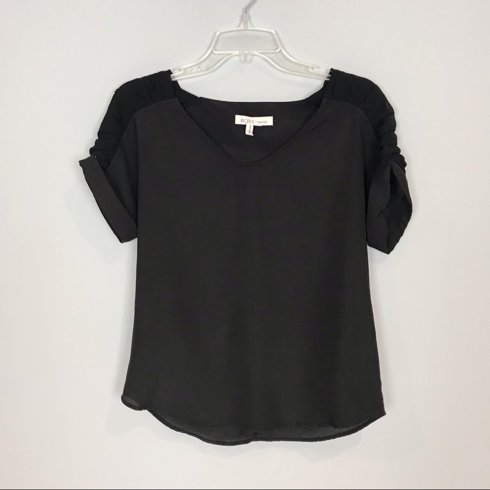BCBG Top Rushed Sleeves Black B